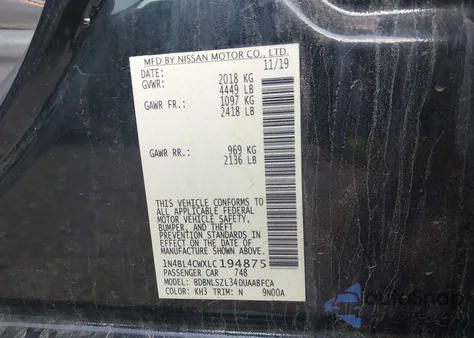 2020 Nissan Altima Sr Intelligent Awd from USA, damaged, VIN 1N4BL4CWXLC194875